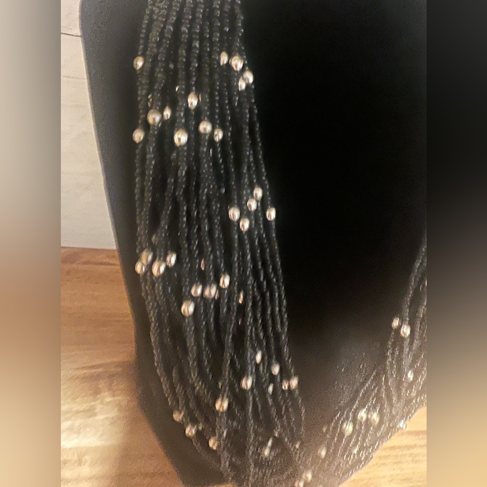 Black Beaded Chunky Statement Necklace - Picture 2 of 5